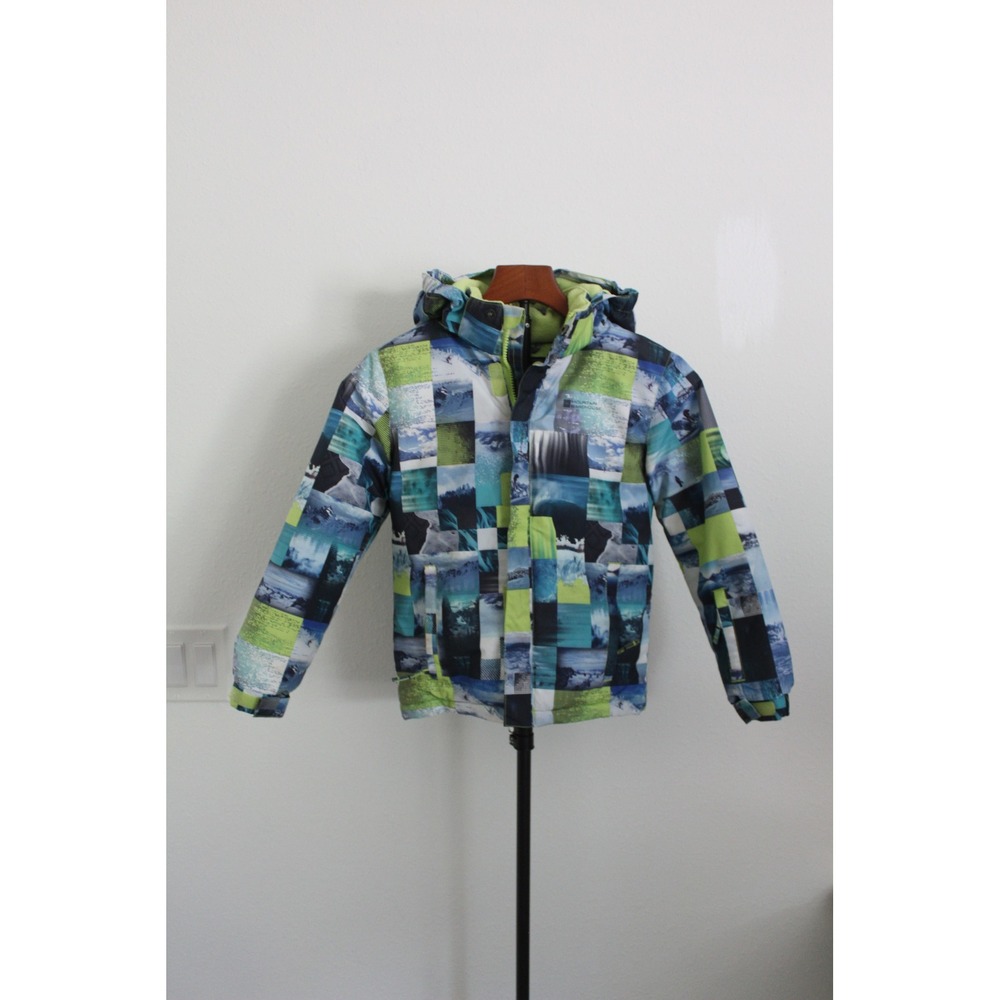 Mountain Warehouse Kids Ski Jacket Blue Green‎ Photo Print Water Resistant Y7-8